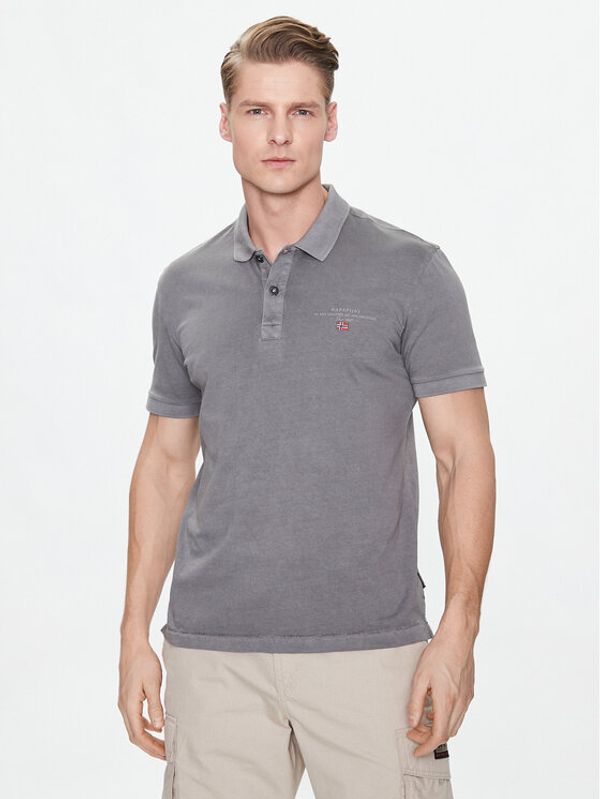 Napapijri Napapijri Тениска с яка и копчета Elbas NP0A4GB4 Сив Regular Fit