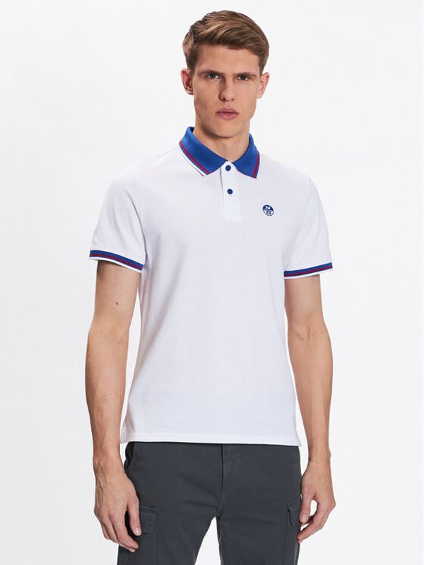 North Sails North Sails Тениска с яка и копчета Logo 692417 Бял Regular Fit