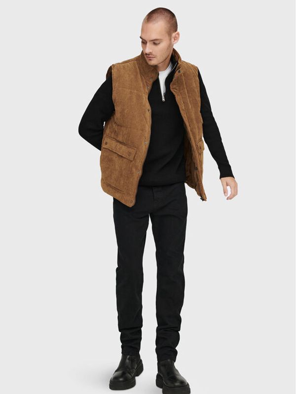 Only & Sons Only & Sons Елек Cash Corduroy 22022506 Кафяв Regular Fit