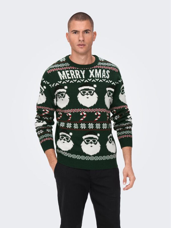 Only & Sons Only & Sons Пуловер Xmas Santa 22023994 Зелен Regular Fit