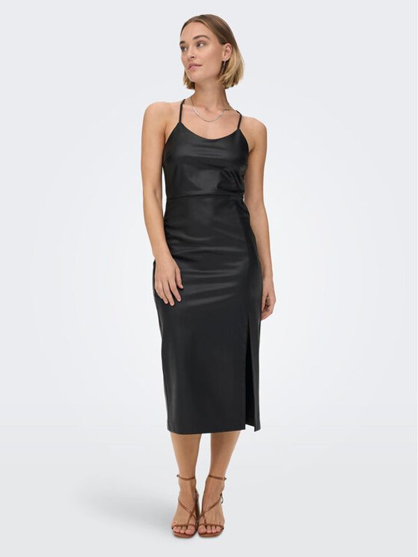 ONLY ONLY Рокля от имитация на кожа Rina 15272371 Черен Slim Fit