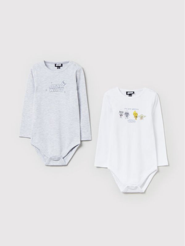 OVS OVS Комплект от 2 броя детски бодита STAR WARS 1348612 Бял Slim Fit