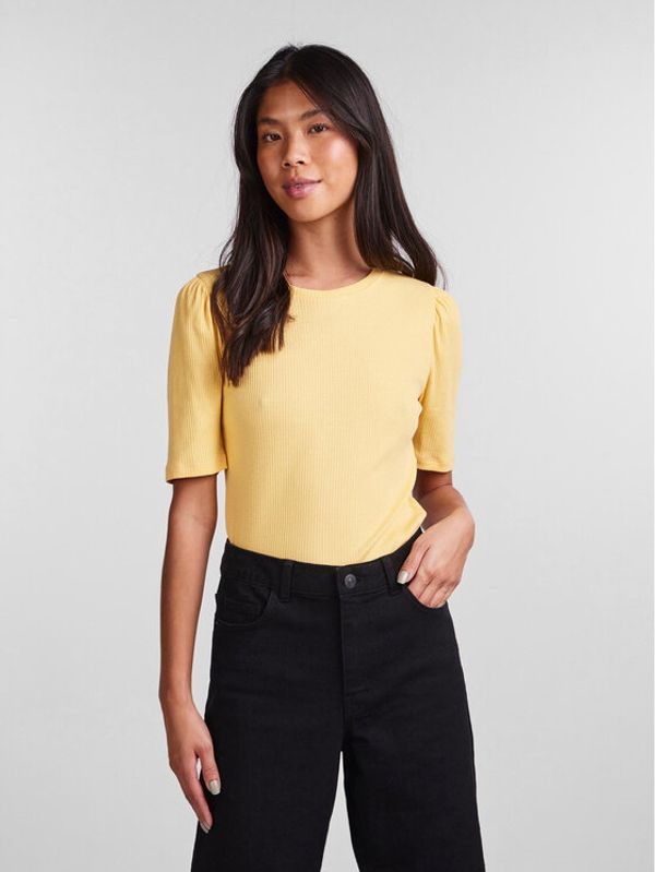 Pieces Pieces Тишърт 17133700 Жълт Slim Fit