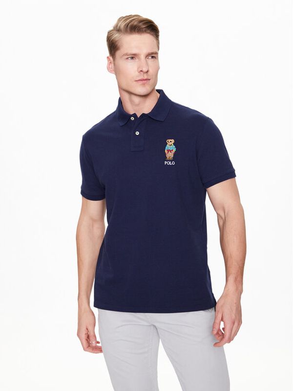 Polo Ralph Lauren Polo Ralph Lauren Тениска с яка и копчета 710853312019 Тъмносин Slim Fit
