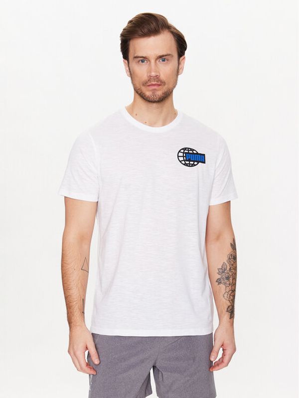 Puma Puma Тениска от техническо трико Graphic 523237 Бял Regular Fit