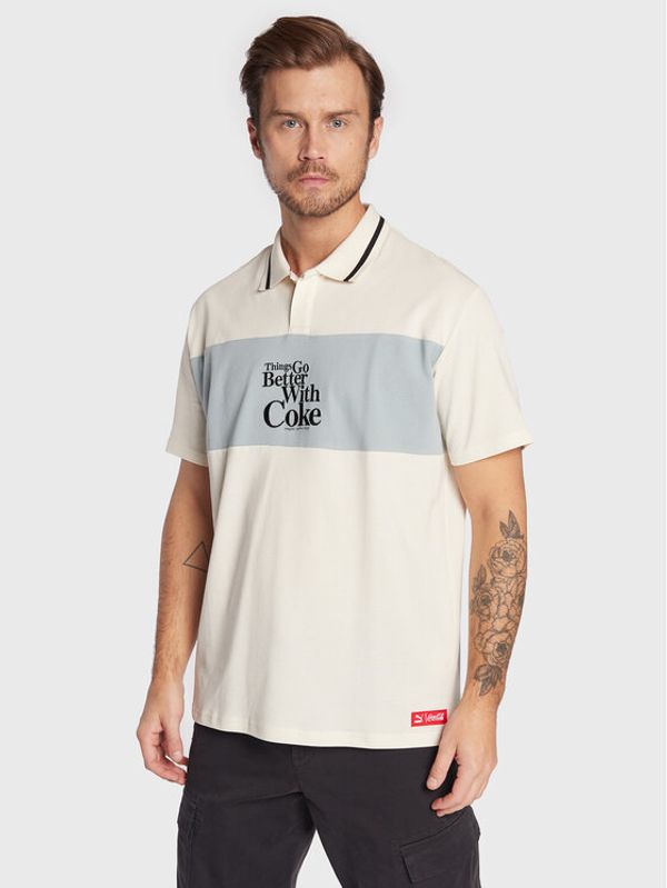 Puma Puma Тениска с яка и копчета COCA-COLA 536160 Бежов Relaxed Fit