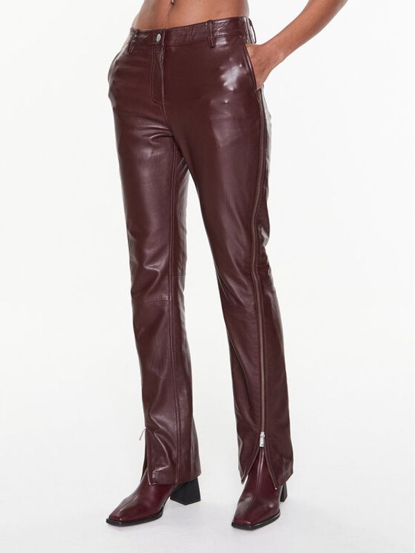 Remain Remain Кожени панталони Leather Zipper RM2053 Бордо Straight Fit