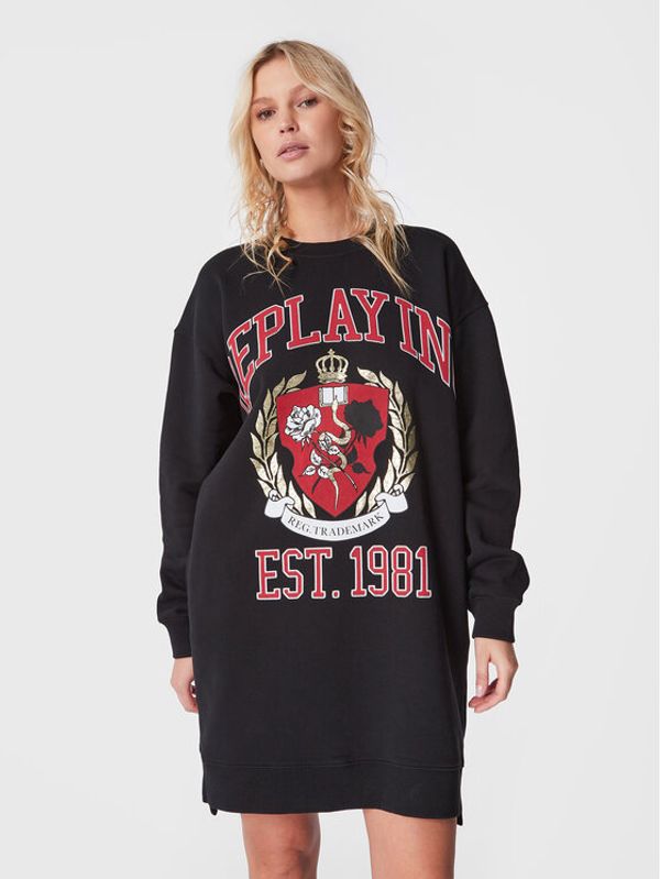 Replay Replay Плетена рокля W9740B.000.23190P Черен Regular Fit