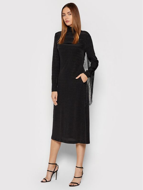 ROTATE ROTATE Ежедневна рокля Reba Fringe RT1029 Черен Loose Fit