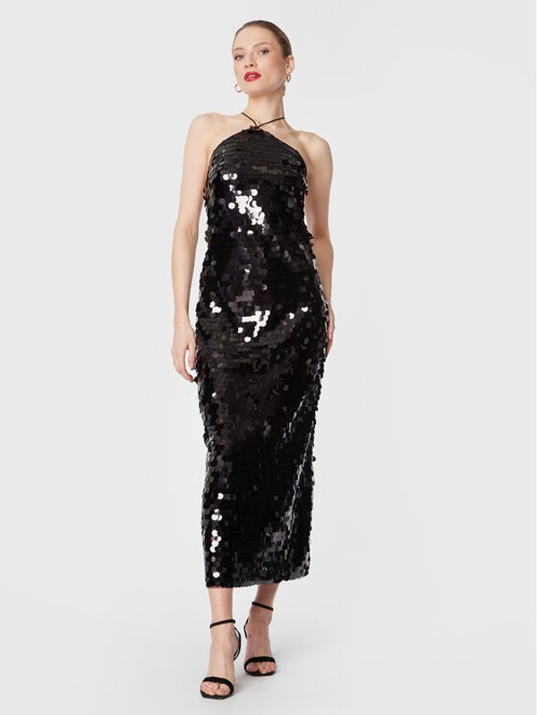 ROTATE ROTATE Коктейлна рокля Big Sequins RT2247 Черен Slim Fit