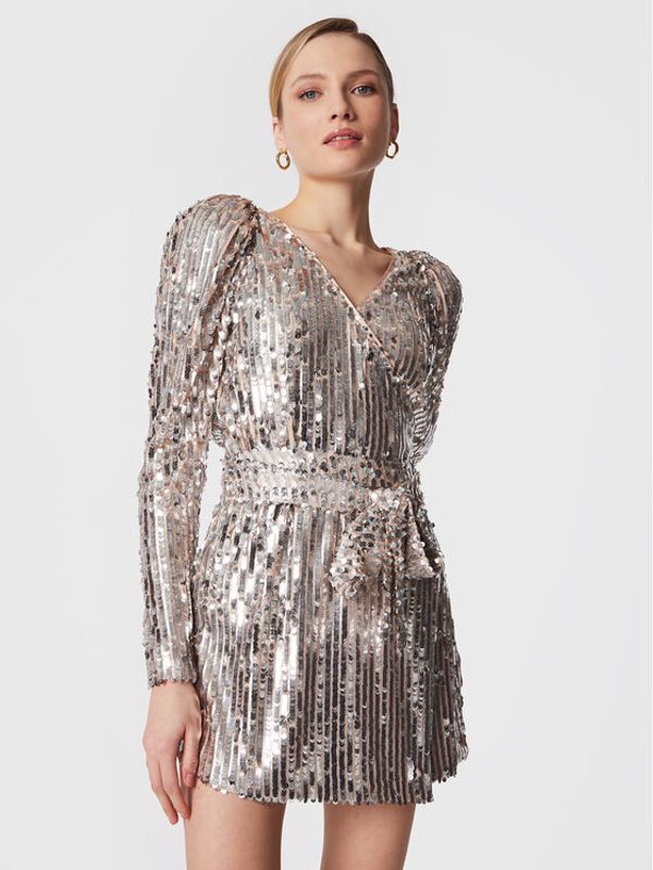 ROTATE ROTATE Коктейлна рокля Sequin RT2259 Сребрист Slim Fit