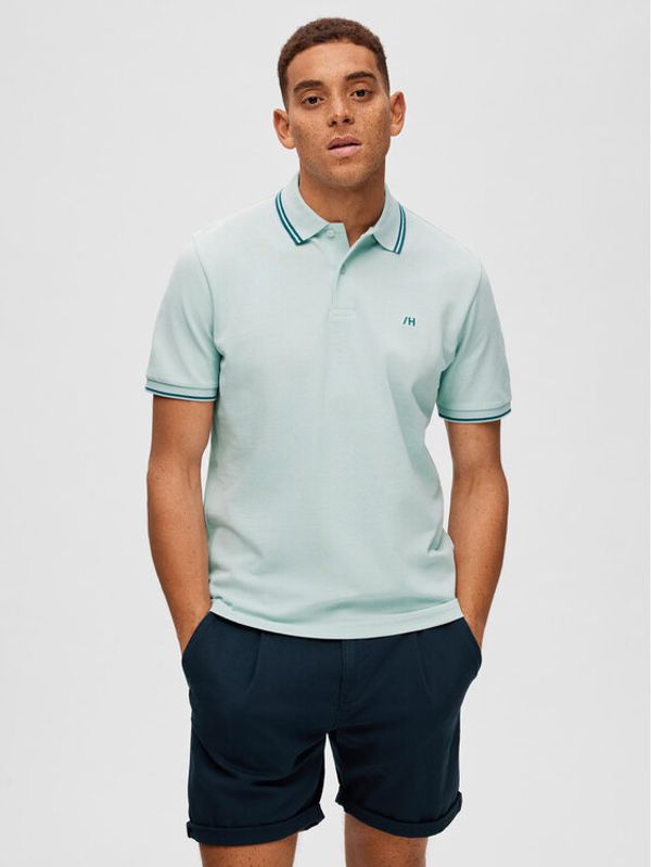 Selected Homme Selected Homme Тениска с яка и копчета 16087840 Зелен Regular Fit