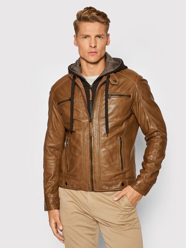 Serge Pariente Serge Pariente Кожено яке Erik Кафяв Regular Fit