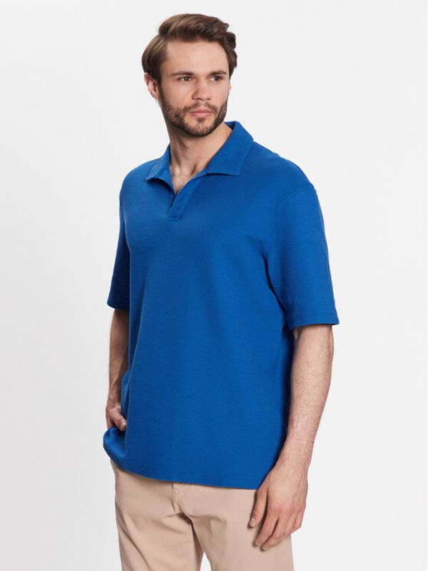 Sisley Sisley Тениска с яка и копчета 35T9S300E Син Regular Fit