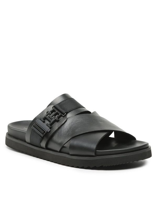 Tommy Hilfiger Tommy Hilfiger Чехли Th Cleated Leather Sandal FM0FM04458 Черен