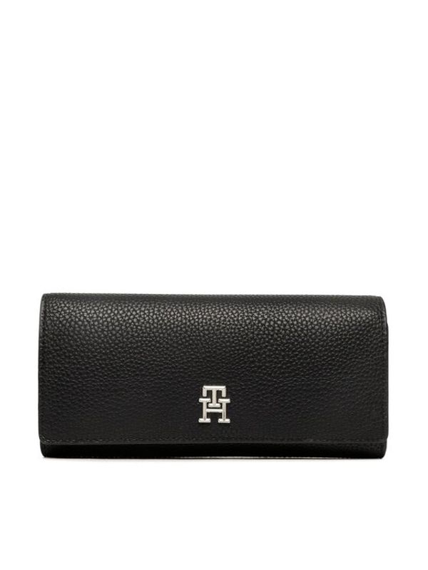Tommy Hilfiger Tommy Hilfiger Голям дамски портфейл Th Emblem Lrg Flap Wallet AW0AW14651 Черен