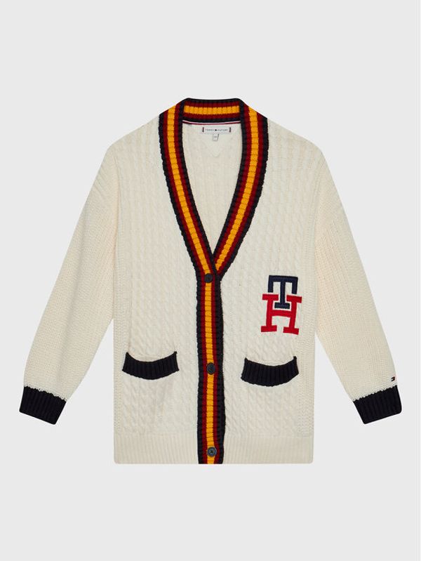 Tommy Hilfiger Tommy Hilfiger Кардиган vARSITY mONOGRAM KG0KG07076 D Бял Regular Fit