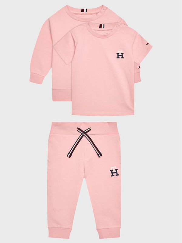 Tommy Hilfiger Tommy Hilfiger Комплект от тишърт, суитшърт и панталони Monogram KN0KN01549 Розов Regular Fit