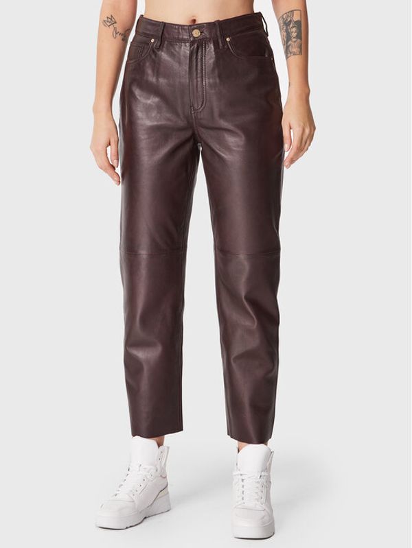 Tommy Hilfiger Tommy Hilfiger Кожени панталони Classic WW0WW37623 Кафяв Straight Fit