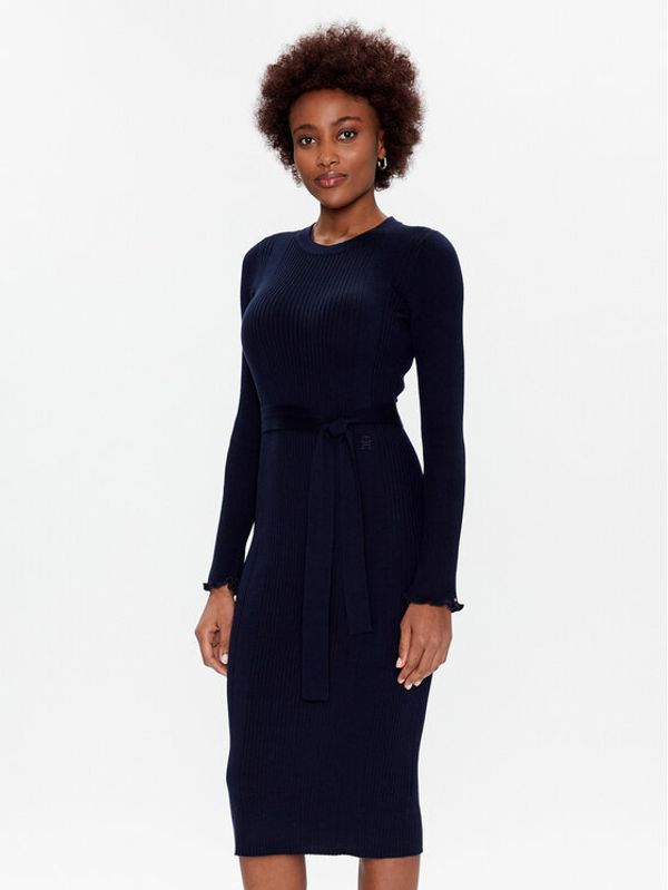 Tommy Hilfiger Tommy Hilfiger Плетена рокля Femine WW0WW37338 Тъмносин Slim Fit