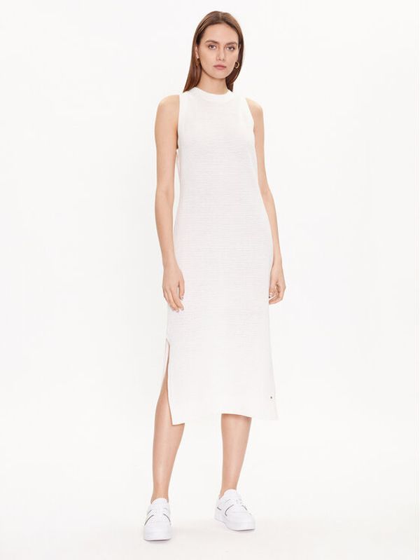 Tommy Hilfiger Tommy Hilfiger Плетена рокля Woven WW0WW38553 Бял Regular Fit