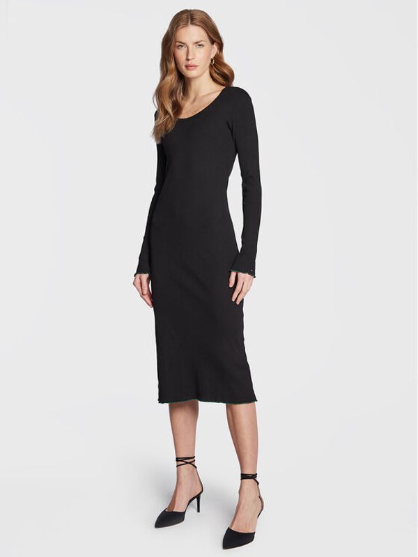 Tommy Hilfiger Tommy Hilfiger Плетена рокля WW0WW37559 Черен Slim Fit