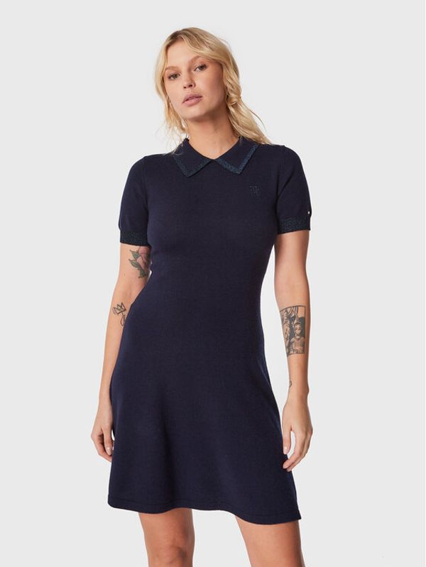 Tommy Hilfiger Tommy Hilfiger Плетена рокля WW0WW37588 Тъмносин Regular Fit