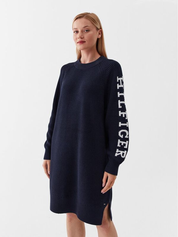 Tommy Hilfiger Tommy Hilfiger Плетена рокля WW0WW39375 Тъмносин Relaxed Fit
