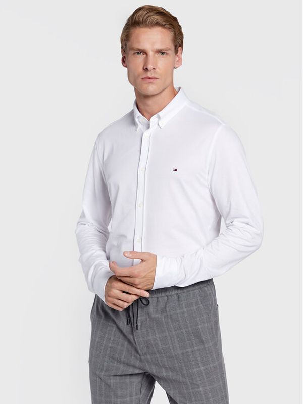 Tommy Hilfiger Tommy Hilfiger Риза 1985 Knit Solid MW0MW28341 Бял Slim Fit