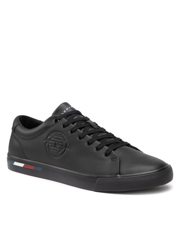 Tommy Hilfiger Tommy Hilfiger Сникърси Corporate Logo Leather Vulc FM0FM04076 Черен