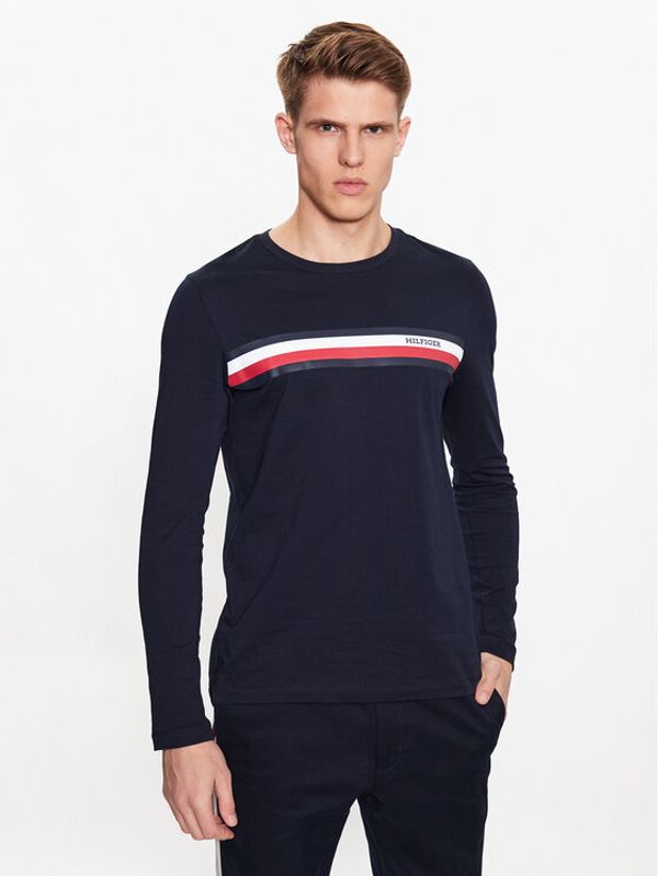 Tommy Hilfiger Tommy Hilfiger Тениска с дълъг ръкав Monotype Chest Stripe MW0MW32366 Тъмносин Slim Fit