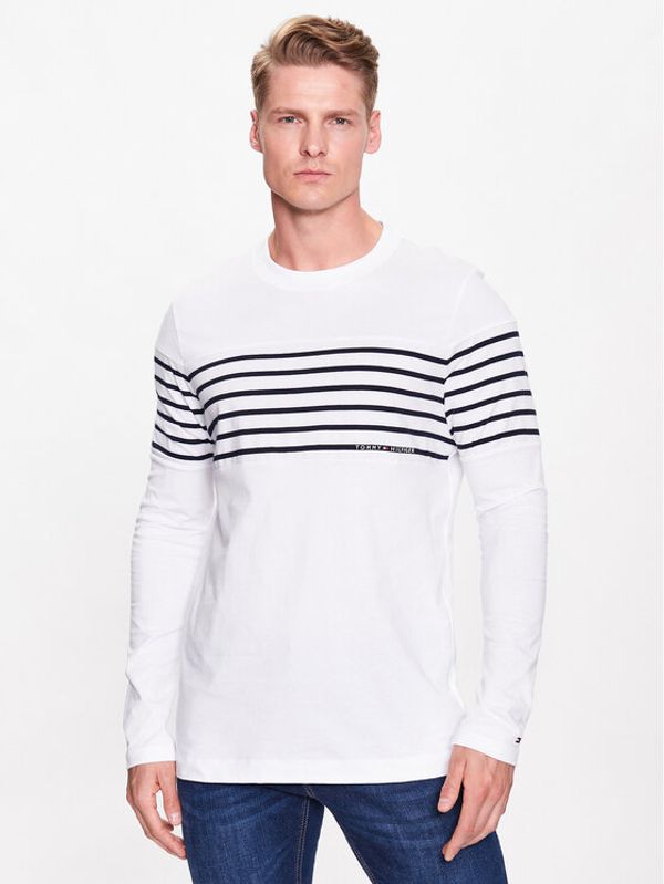 Tommy Hilfiger Tommy Hilfiger Тениска с дълъг ръкав Placement Striped MW0MW30062 Бял Regular Fit