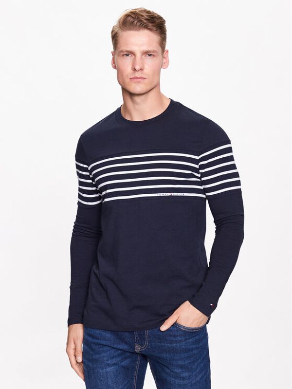 Tommy Hilfiger Tommy Hilfiger Тениска с дълъг ръкав Placement Striped MW0MW30062 Тъмносин Regular Fit