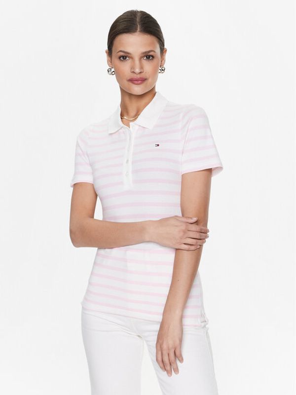 Tommy Hilfiger Tommy Hilfiger Тениска с яка и копчета 1985 WW0WW39530 Розов Slim Fit