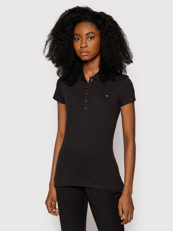 Tommy Hilfiger Tommy Hilfiger Тениска с яка и копчета 1M57636661 Черен Slim Fit