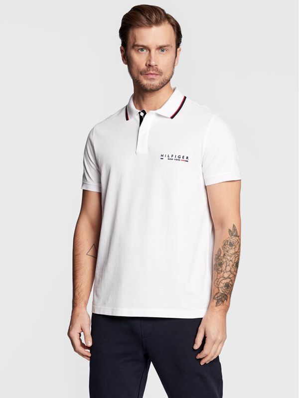 Tommy Hilfiger Tommy Hilfiger Тениска с яка и копчета Brand Love Logo MW0MW29525 Бял Regular Fit