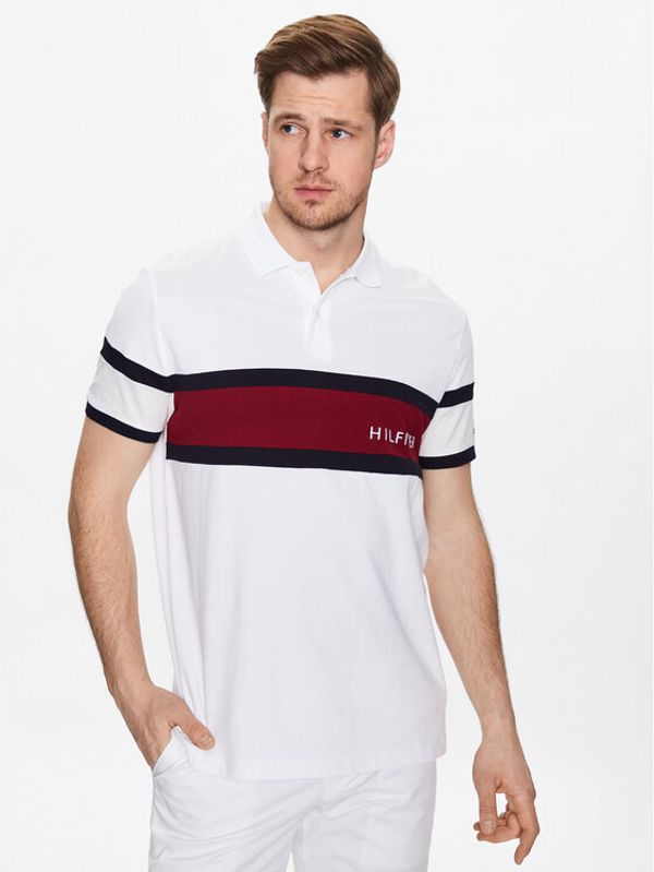 Tommy Hilfiger Tommy Hilfiger Тениска с яка и копчета Colourblock Placement MW0MW30755 Бял Regular Fit