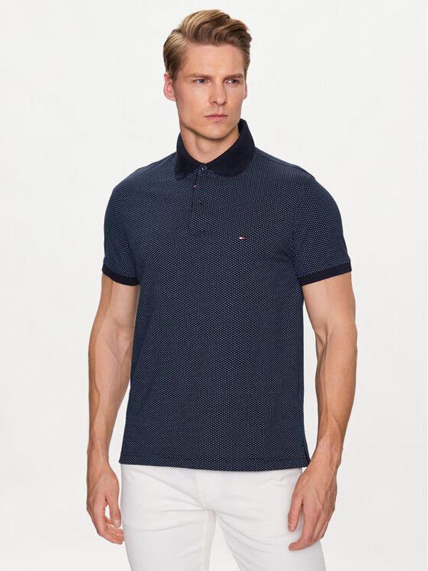 Tommy Hilfiger Tommy Hilfiger Тениска с яка и копчета Micro Print MW0MW30775 Тъмносин Slim Fit