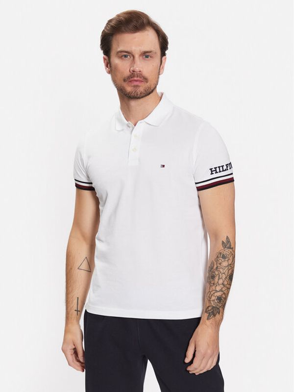 Tommy Hilfiger Tommy Hilfiger Тениска с яка и копчета Monotype MW0MW31549 Бял Slim Fit