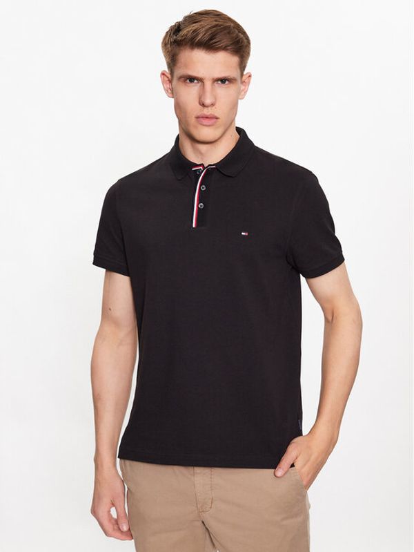 Tommy Hilfiger Tommy Hilfiger Тениска с яка и копчета MW0MW31558 Черен Regular Fit