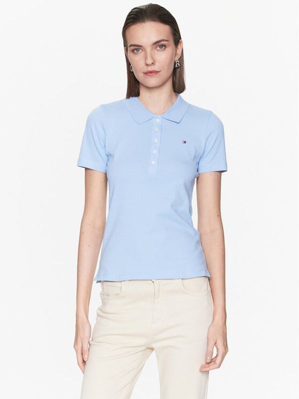 Tommy Hilfiger Tommy Hilfiger Тениска с яка и копчета Pique WW0WW37823 Син Slim Fit