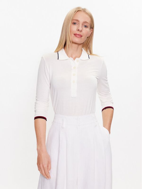 Tommy Hilfiger Tommy Hilfiger Тениска с яка и копчета Split Global WW0WW38831 Екрю Slim Fit