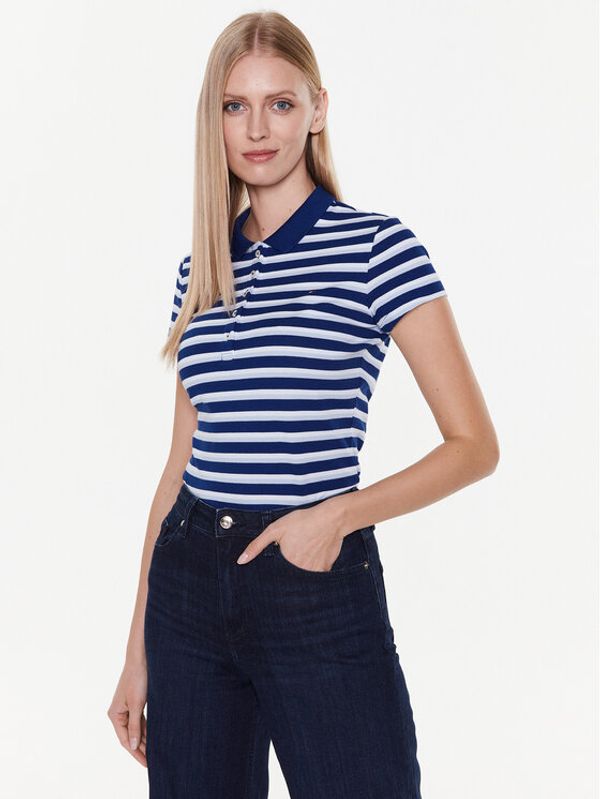 Tommy Hilfiger Tommy Hilfiger Тениска с яка и копчета Stripe WW0WW27151 Тъмносин Slim Fit