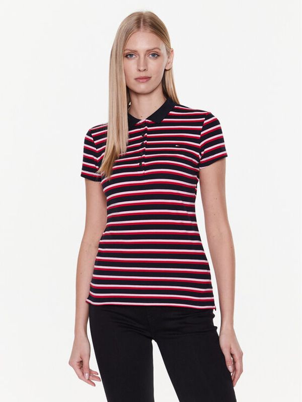 Tommy Hilfiger Tommy Hilfiger Тениска с яка и копчета Stripe WW0WW27151 Тъмносин Slim Fit