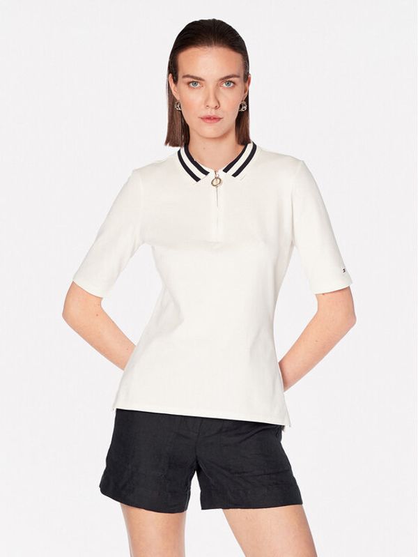 Tommy Hilfiger Tommy Hilfiger Тениска с яка и копчета WW0WW37824 Бял Slim Fit