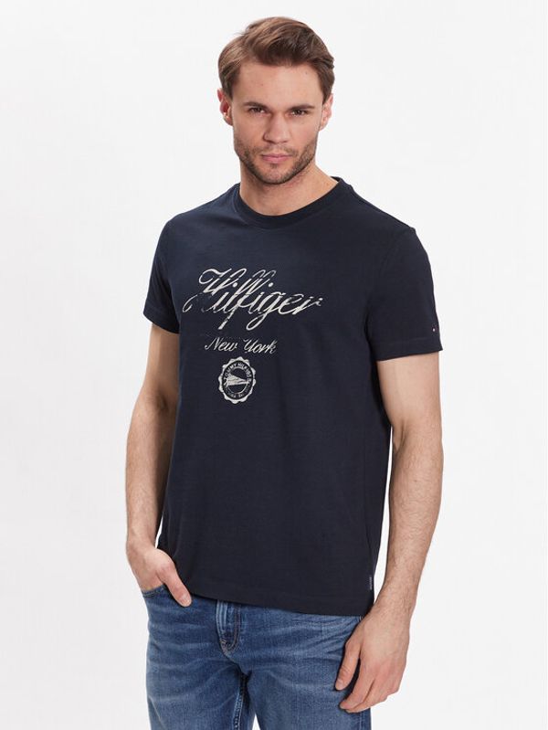 Tommy Hilfiger Tommy Hilfiger Тишърт Faded Script Print MW0MW30040 Тъмносин Slim Fit