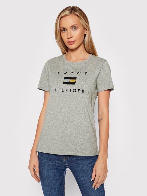 Tommy Hilfiger Tommy Hilfiger Тишърт Lurex Emb C-Nk Tee WW0WW32781 Сив Regular Fit