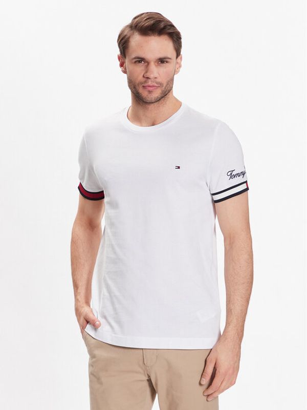 Tommy Hilfiger Tommy Hilfiger Тишърт Pique Flag MW0MW30039 Бял Slim Fit