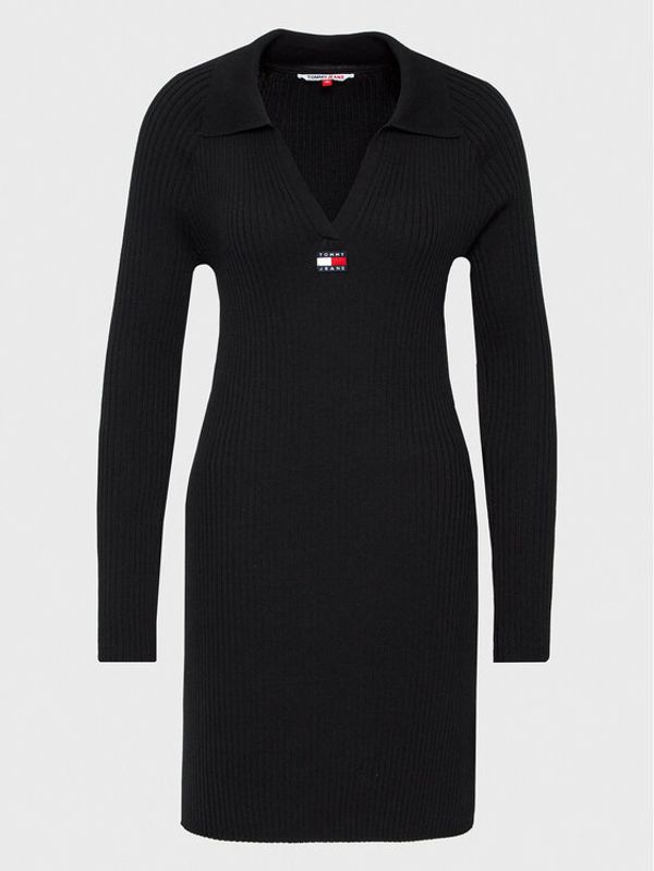 Tommy Jeans Curve Tommy Jeans Curve Плетена рокля Colar Badge DW0DW15081 Черен Slim Fit