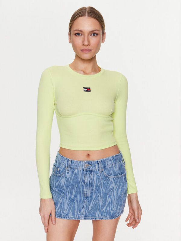 Tommy Jeans Tommy Jeans Блуза Bby Xs Badge Ls DW0DW15298 Зелен Slim Fit